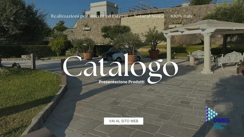 Copertina del catalogo Dimeg Srl: realizzazioni in pietra di Trani per interni ed esterni